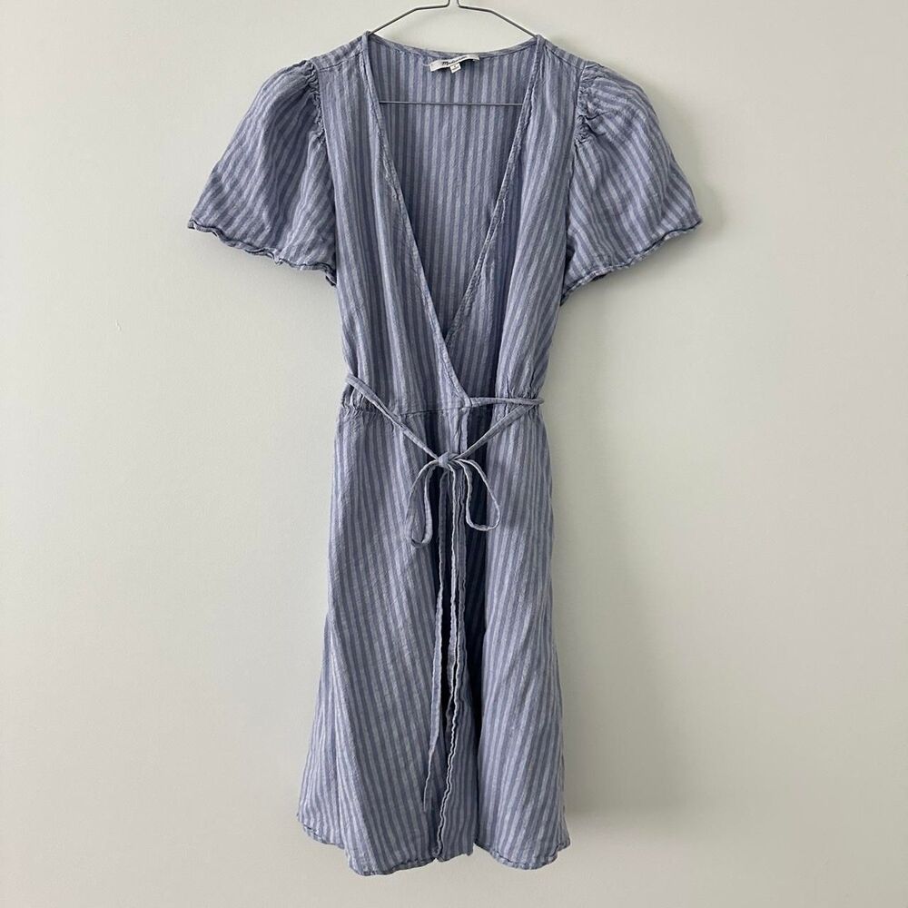 Madewell blue striped wrap mini dress small - Picture 2 of 7